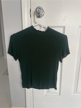 Garage Dark Green Ribbed Lettuce-Edge Short Sleeve Tee